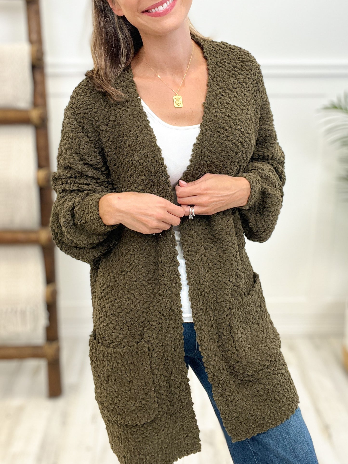 Puff Sleeve Popcorn Cardigan with Pockets