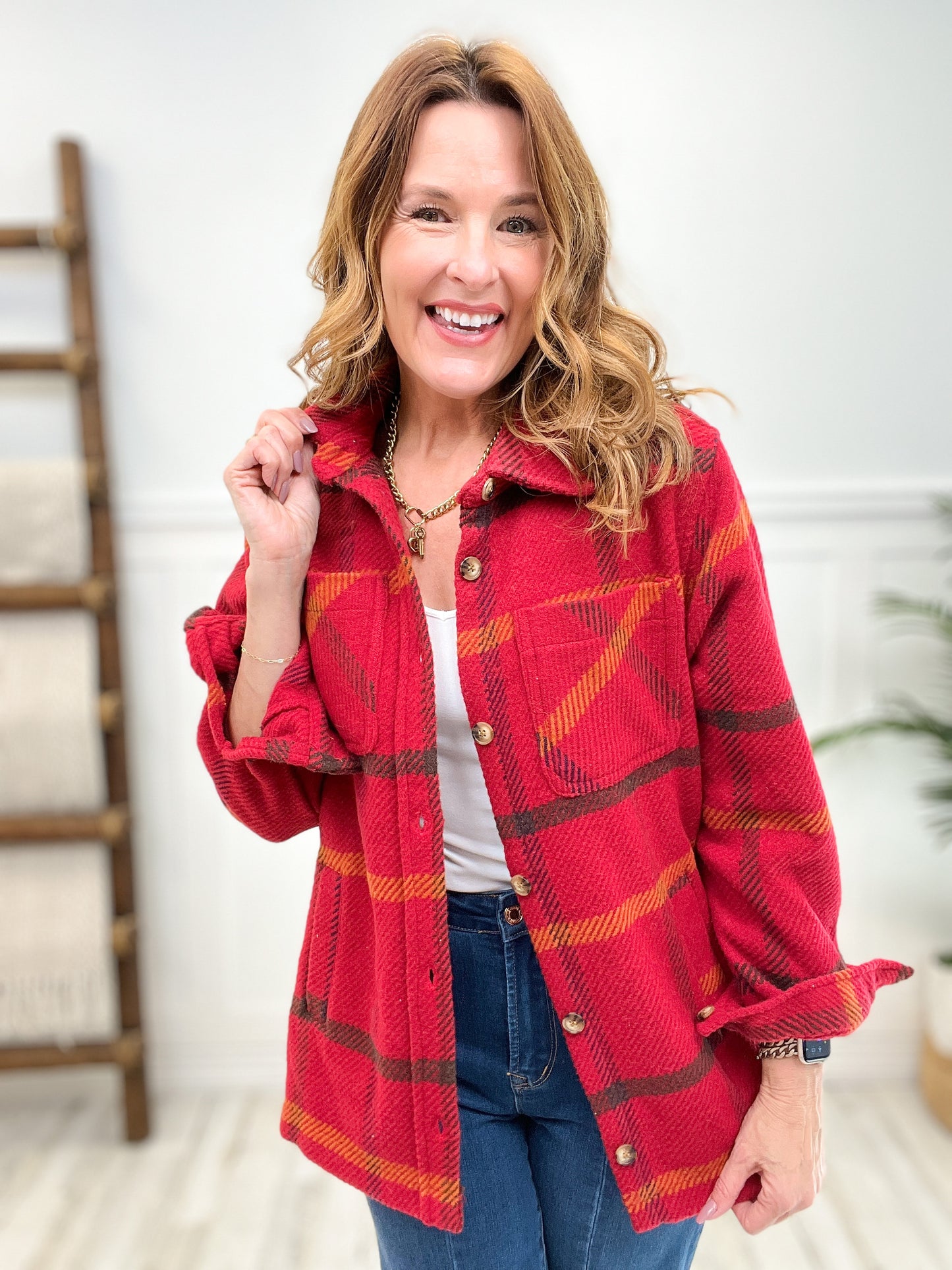 Wool Like Plaid Oversized Shacket With Chest Pocket