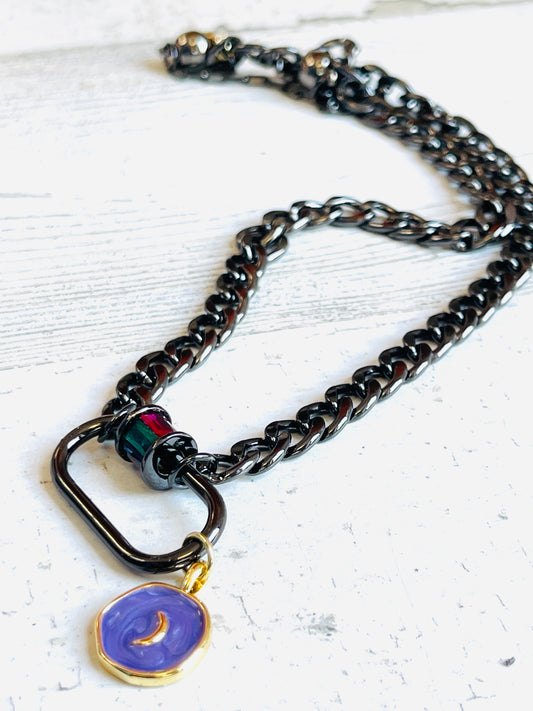 Gunmetal Carabiner with Charm Necklace