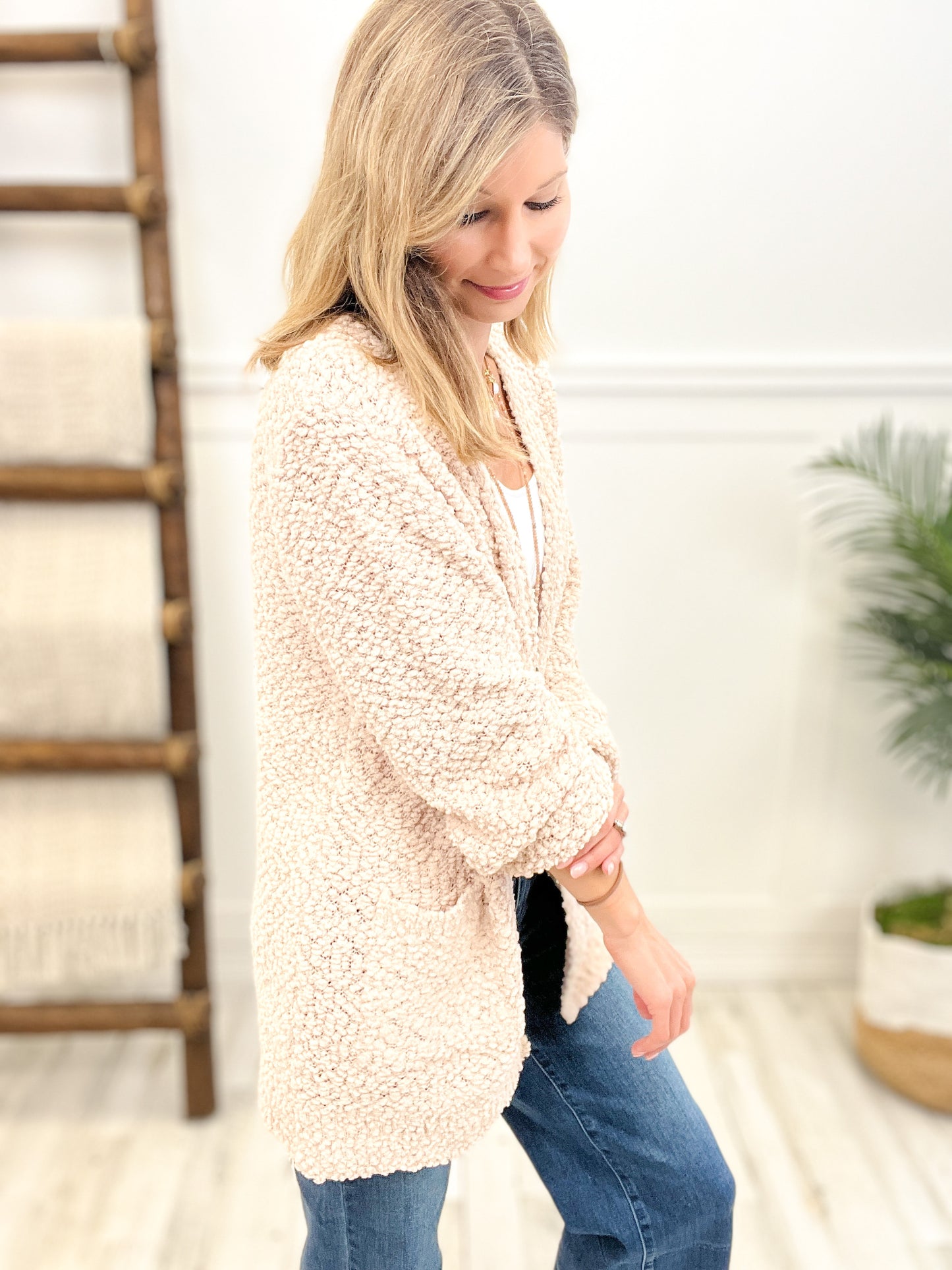 Puff Sleeve Popcorn Cardigan with Pockets