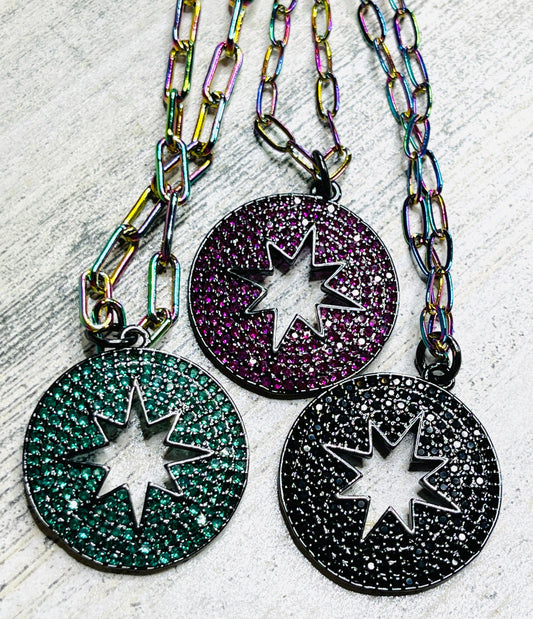 Aurora Mini Paperclip Pave Circle Star Necklace - Emma Evelyn Jewelry Guangzhou Laursain Jewelry Co - Emma Lou's Boutique