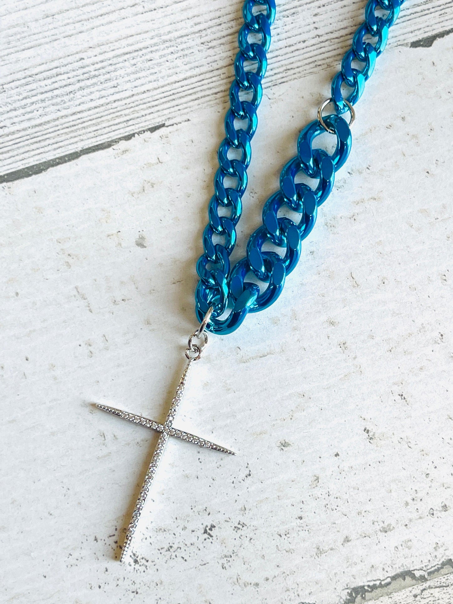 "Icon" Metallic Blue Long Loretta Necklace - Emma Evelyn Jewelry Laursain Jewelry Co., Ltd. - Emma Lou's Boutique