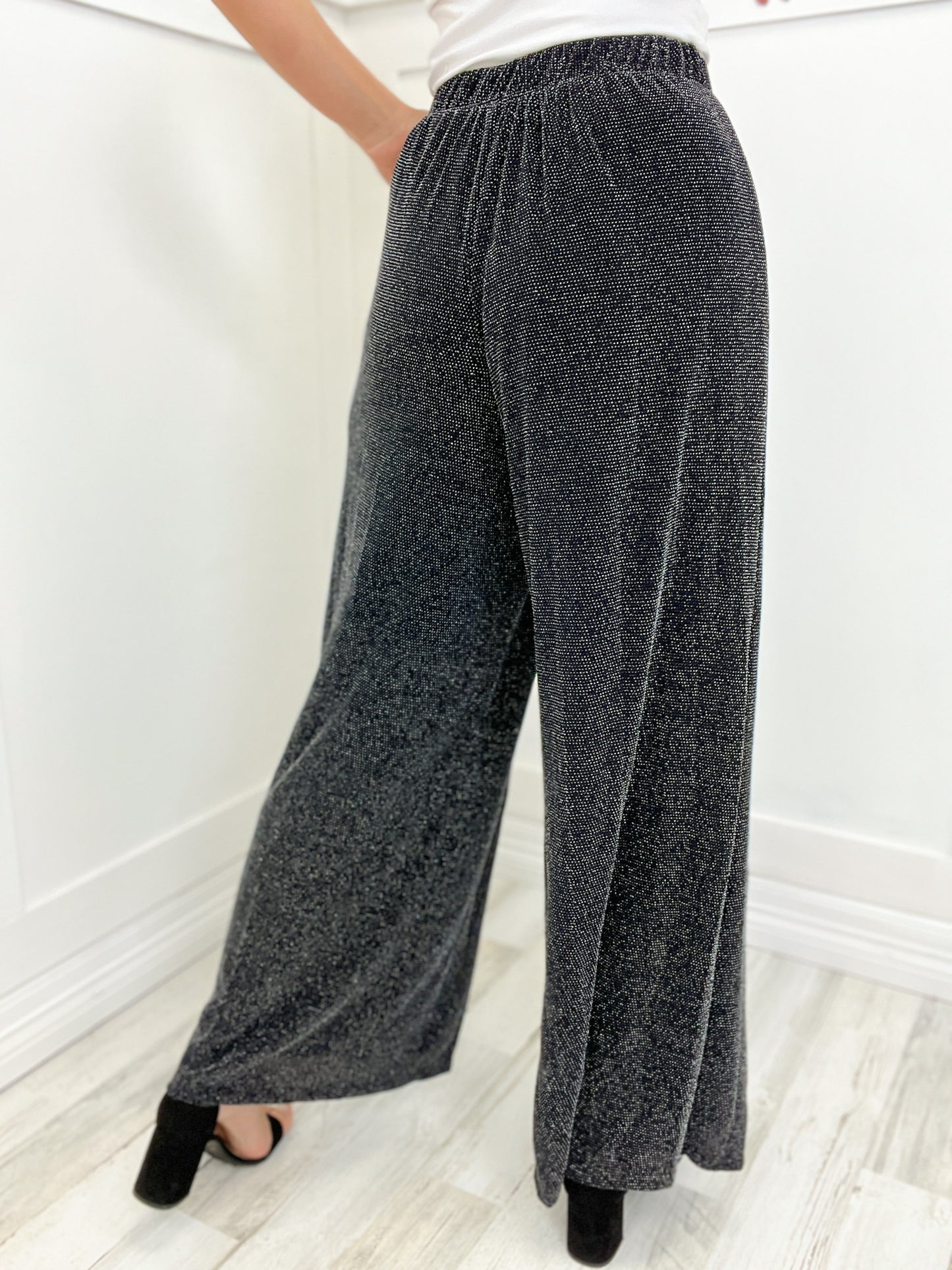 Knit Rib Waist Band Wide Leg Pants