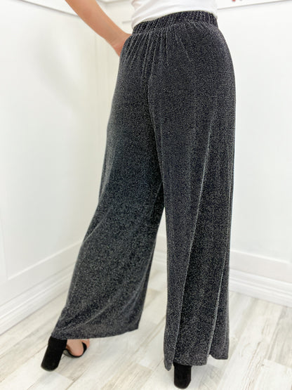 Knit Rib Waist Band Wide Leg Pants
