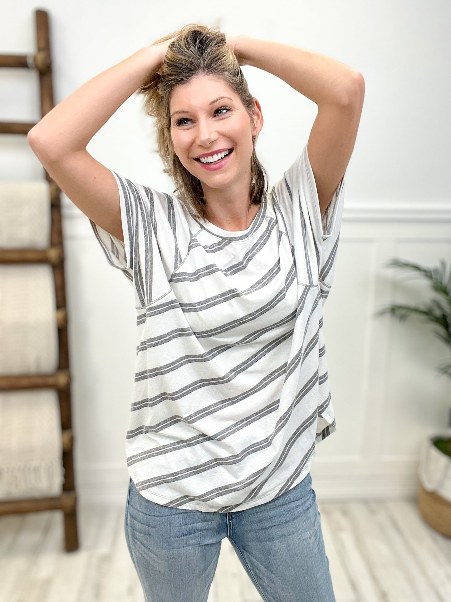 Double Striped Tri blend, Round Neckline Short Sleeve