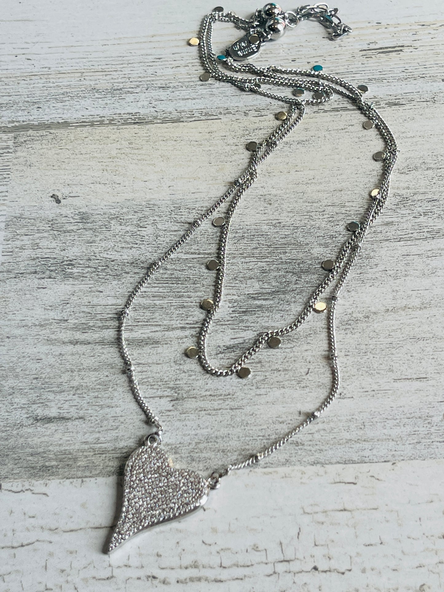 Silver Double Strand Heart Necklace