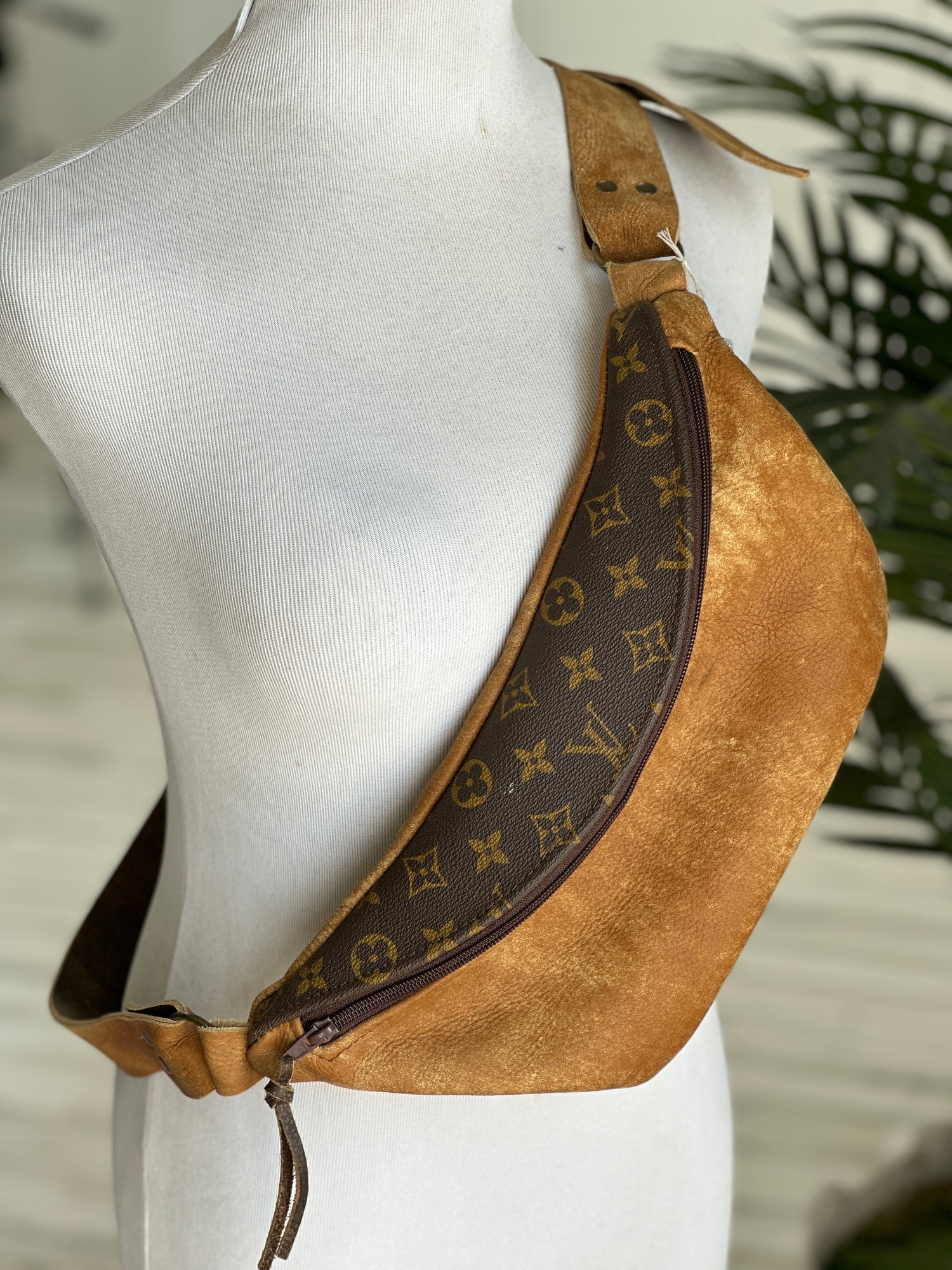 Soft Camel Color Leather Bum Bag with LV
