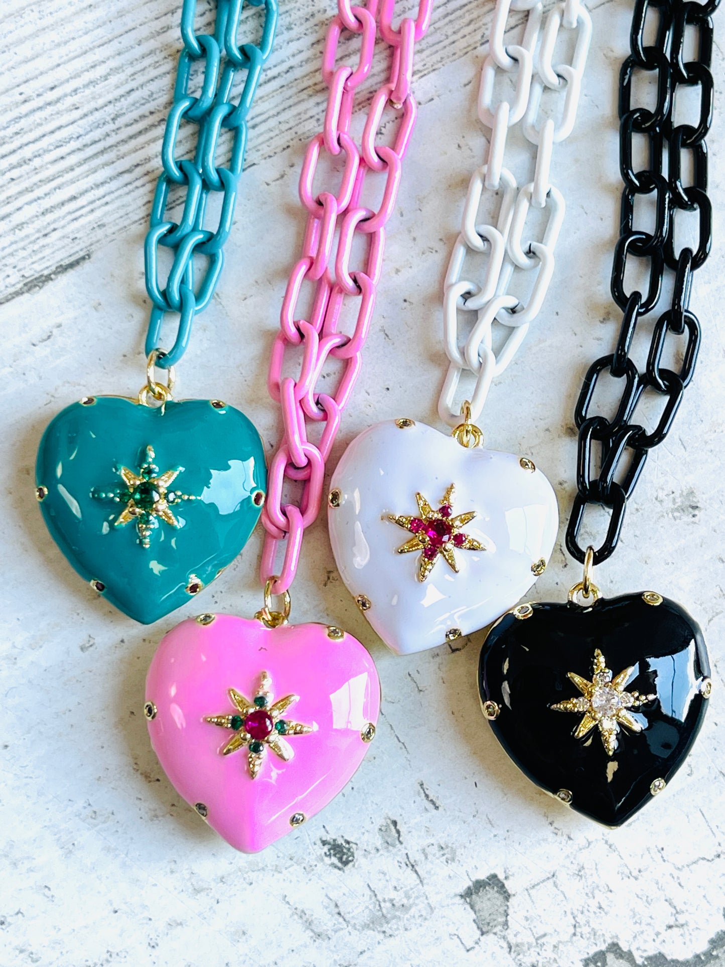 Puffy Heart Enamel Chain Necklace