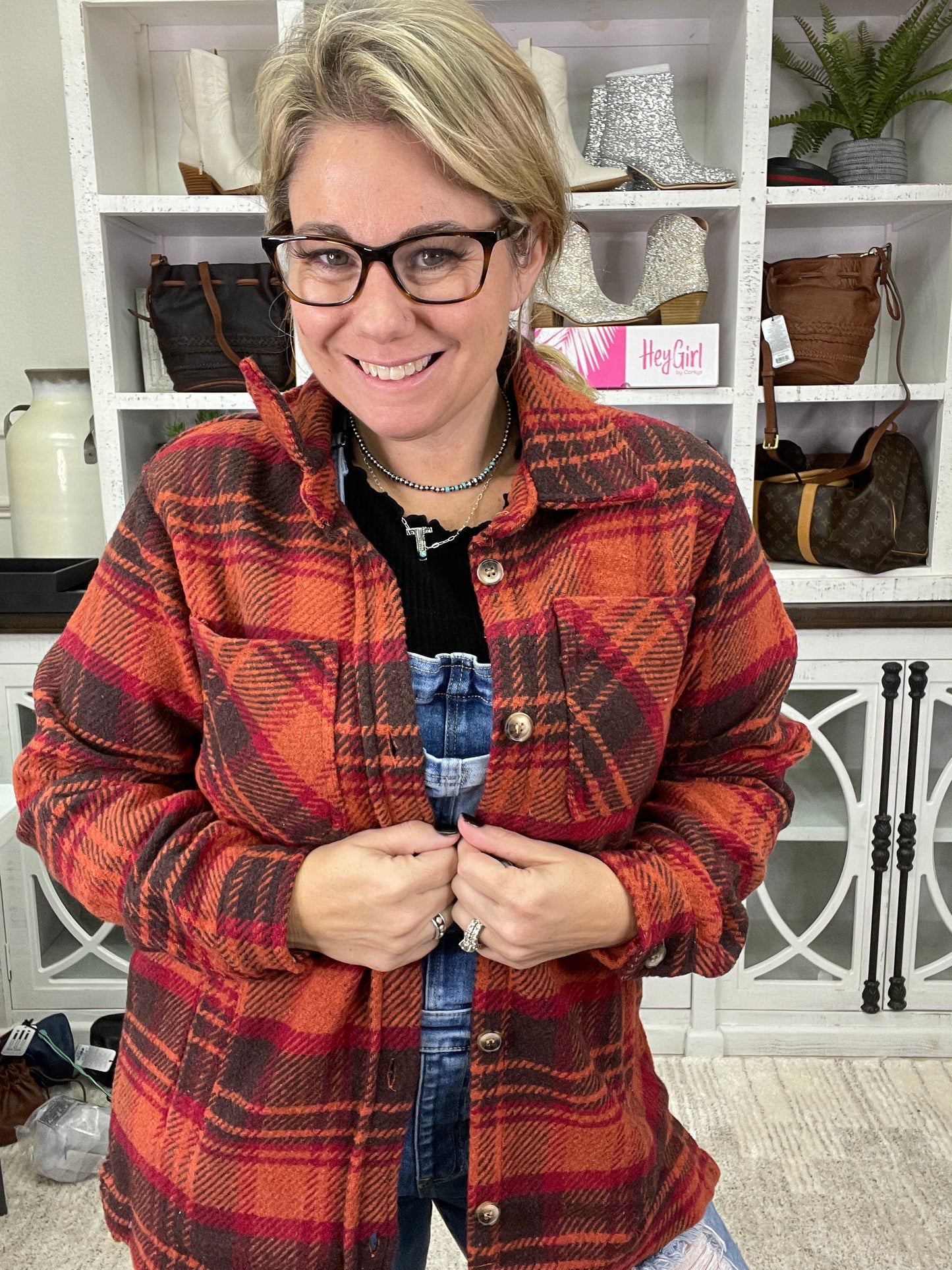 Wool Like Plaid Oversized Shacket With Chest Pocket