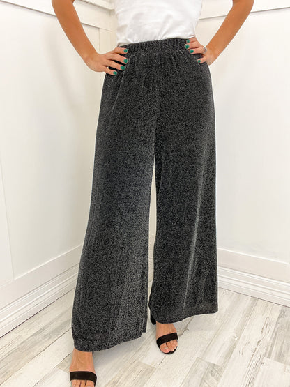 Knit Rib Waist Band Wide Leg Pants