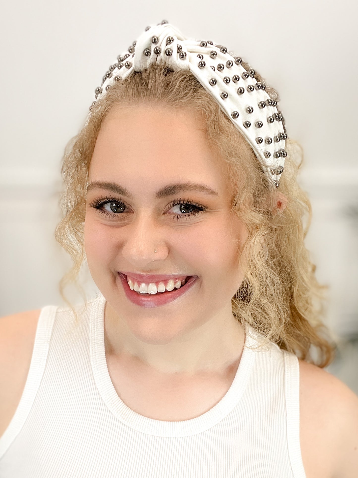 Faux Leather Headband with Beads