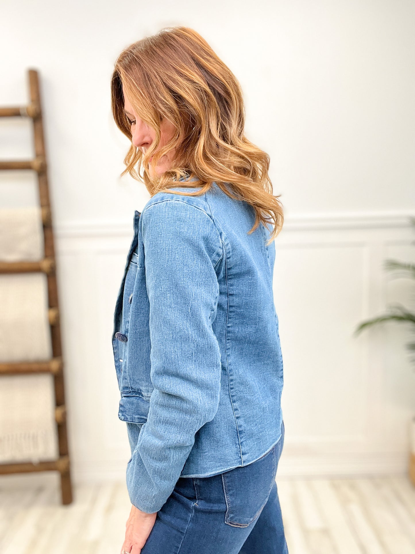 Denim Blazer With Sailor Button Front