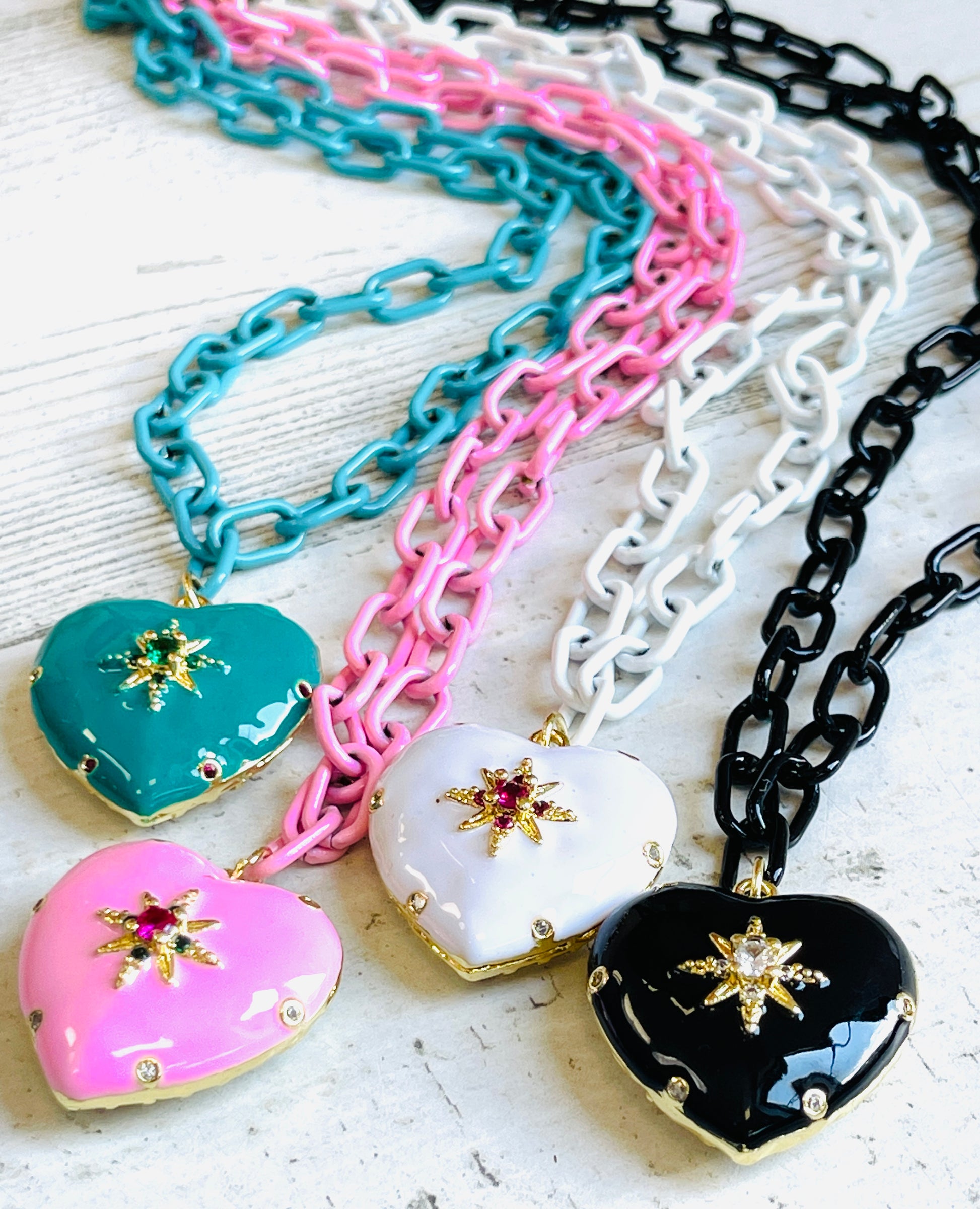 Puffy Heart Enamel Chain Necklace