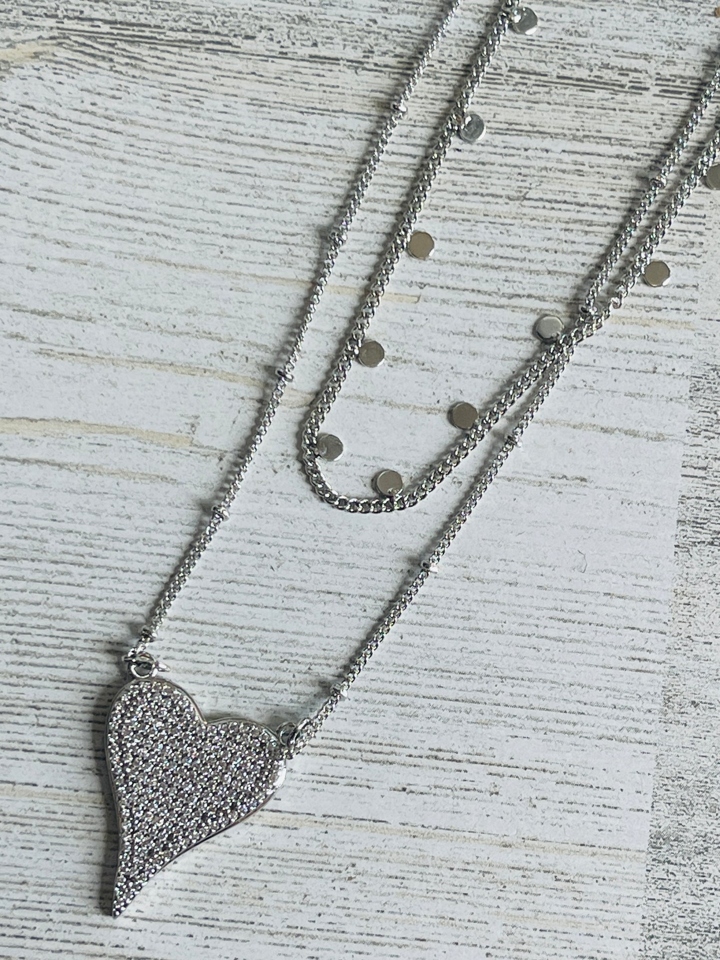 Silver Double Strand Heart Necklace