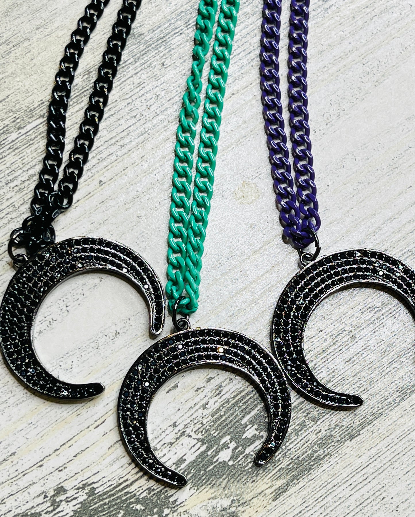 Micro Pave Half Moon Cuban Chain Necklace