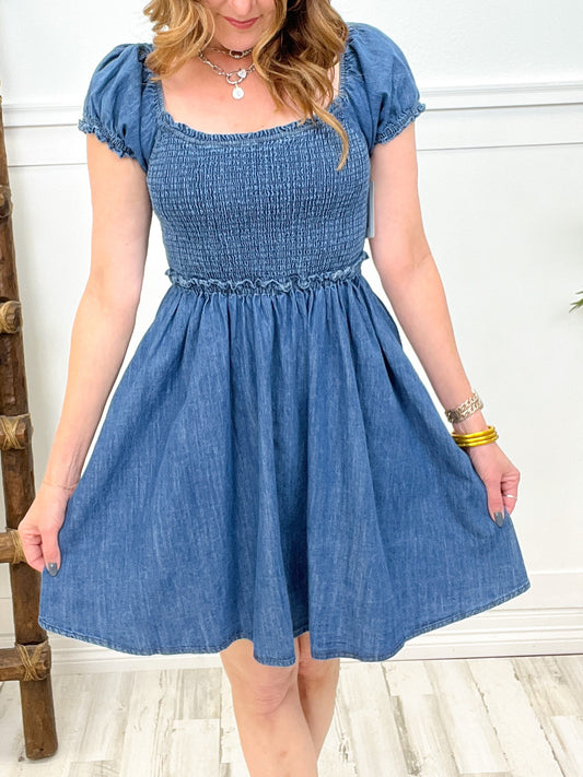 Easel Stone Washed Denim Dress