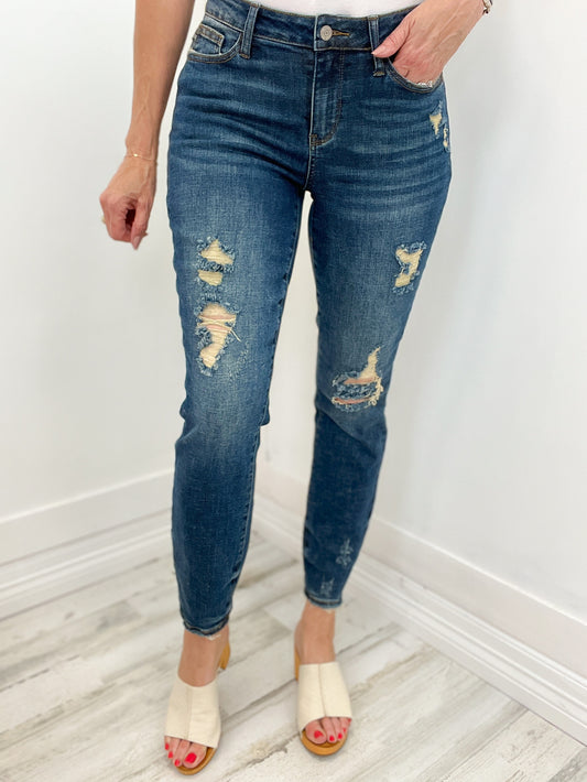 Judy Blue Mid-Rise Relaxed Fit Destructed Denim Jeans