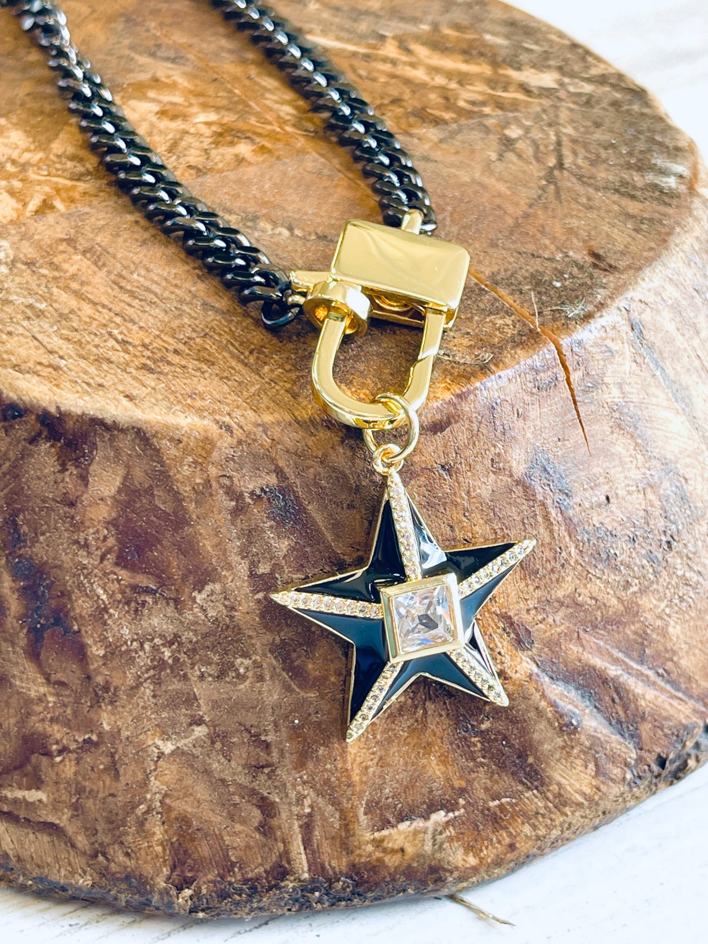 Gunmetal Cuban Chain with Black Star Necklace