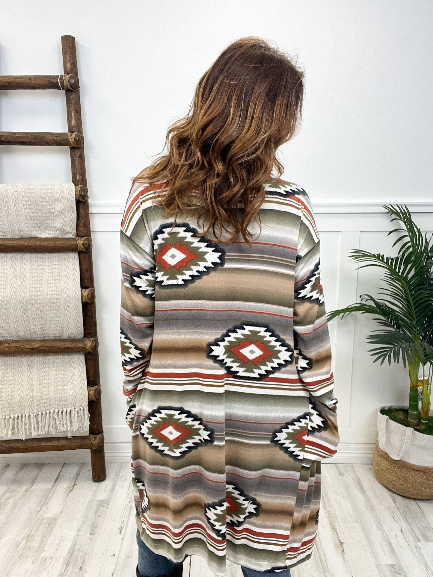 Aztec Print Open Front Cardigan