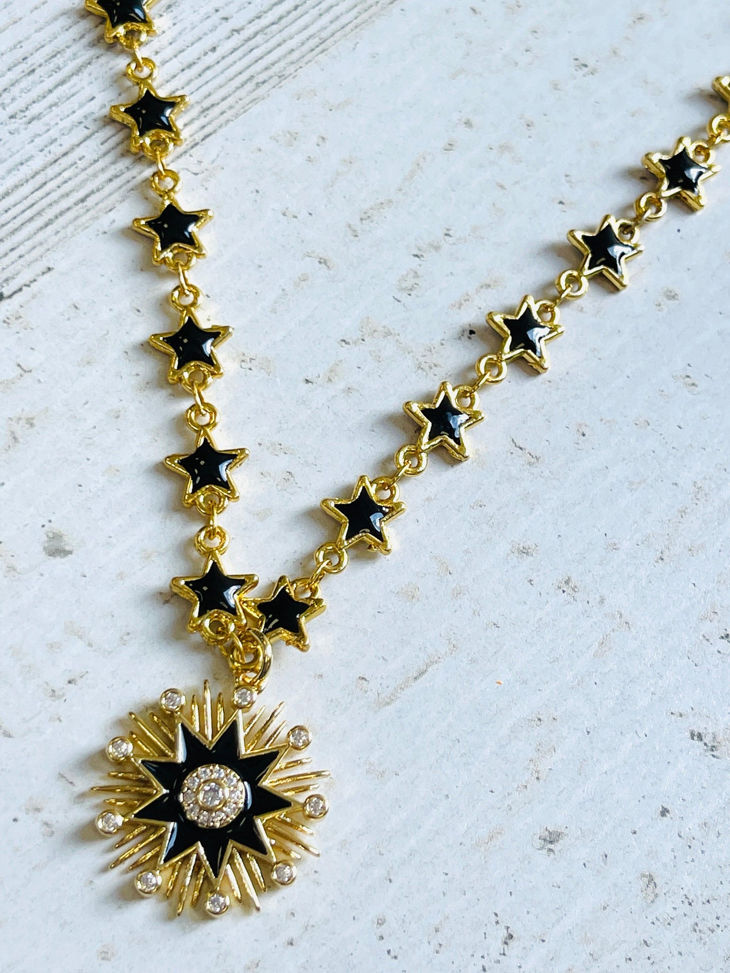 Black & Gold Starburst Star Necklace - Emma Evelyn Jewelry Guangzhou Laursain Jewelry Co., - Emma Lou's Boutique