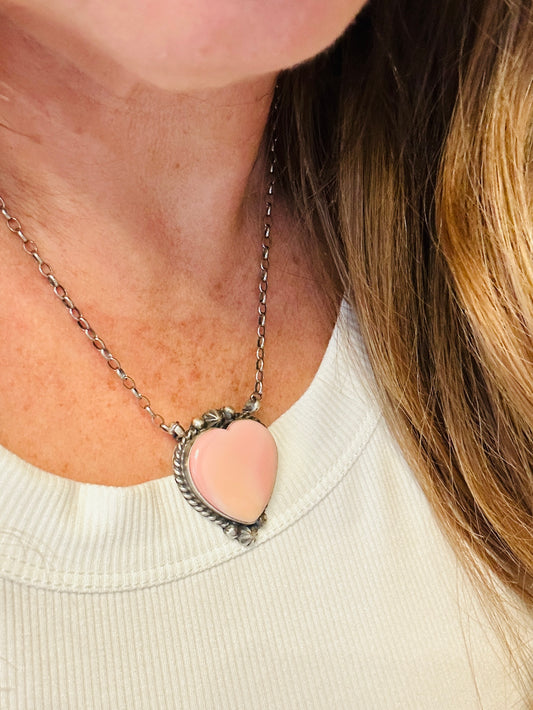 Augustine Large Pink Conch Heart Necklace