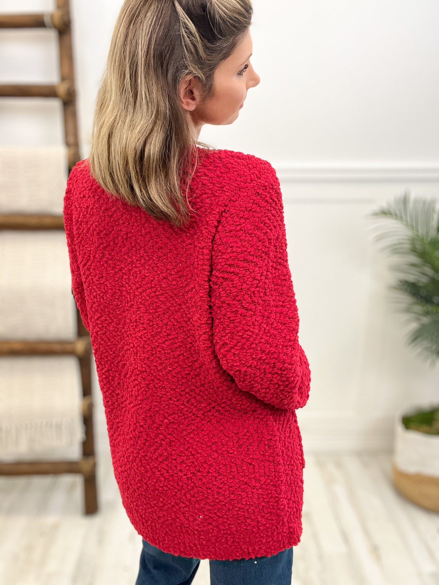 Puff Sleeve Popcorn Cardigan with Pockets