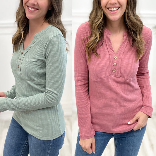 Two Tone Rib V-Neck Top