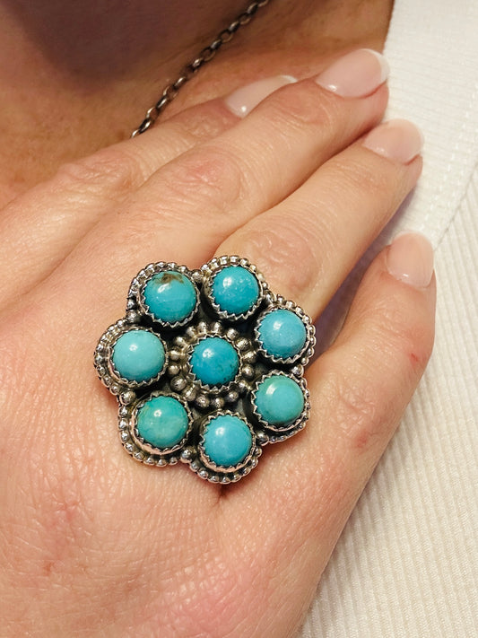 Turquoise Flower Navajo Adjustable Ring