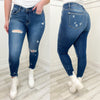 Judy Blue Midrise Raw Hem Destroyed Skinny Denim Jeans