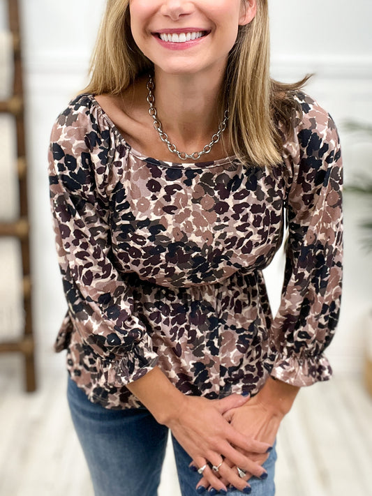 Fall Vibes Animal Print Smocked Top