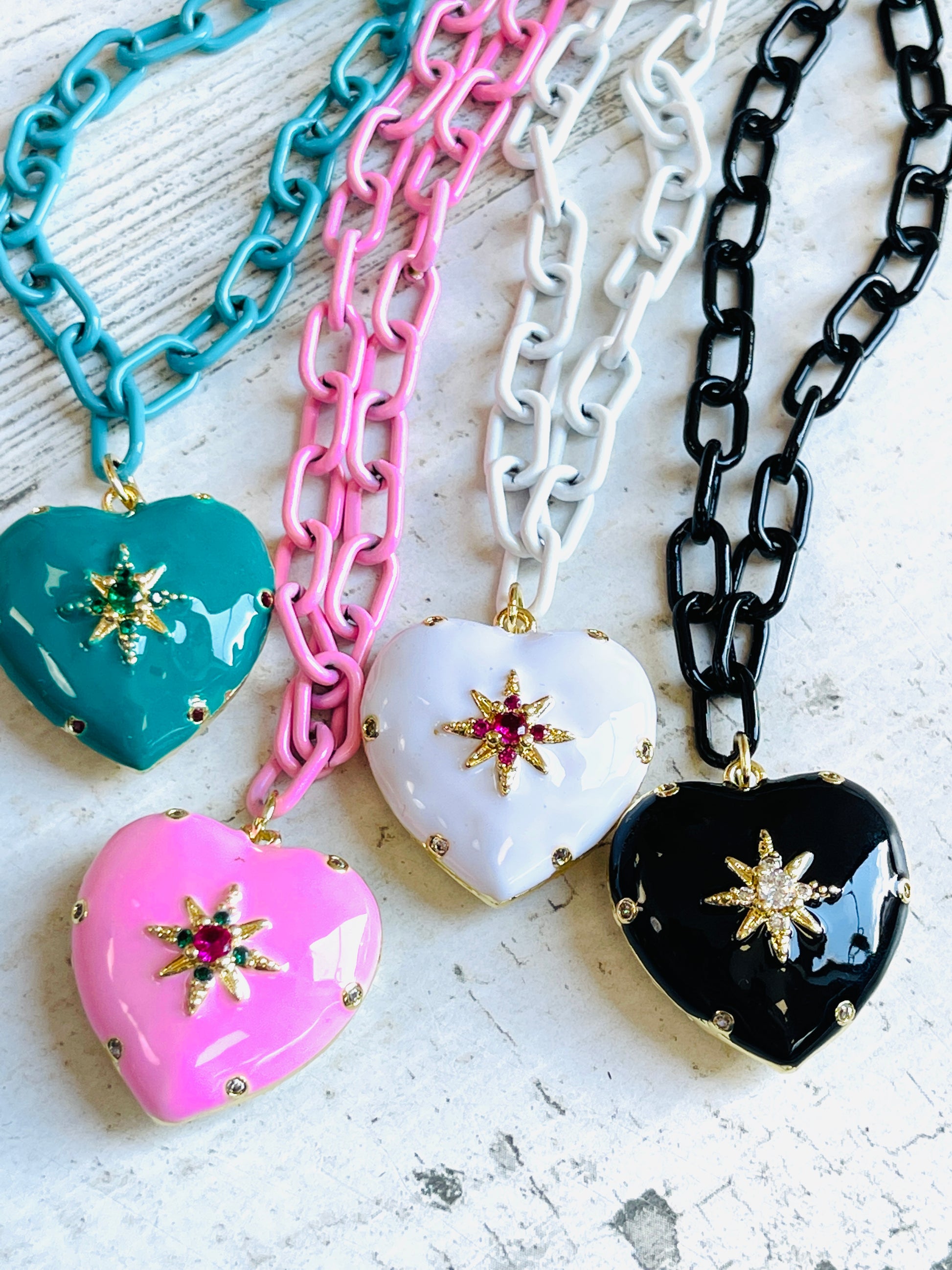Puffy Heart Enamel Chain Necklace