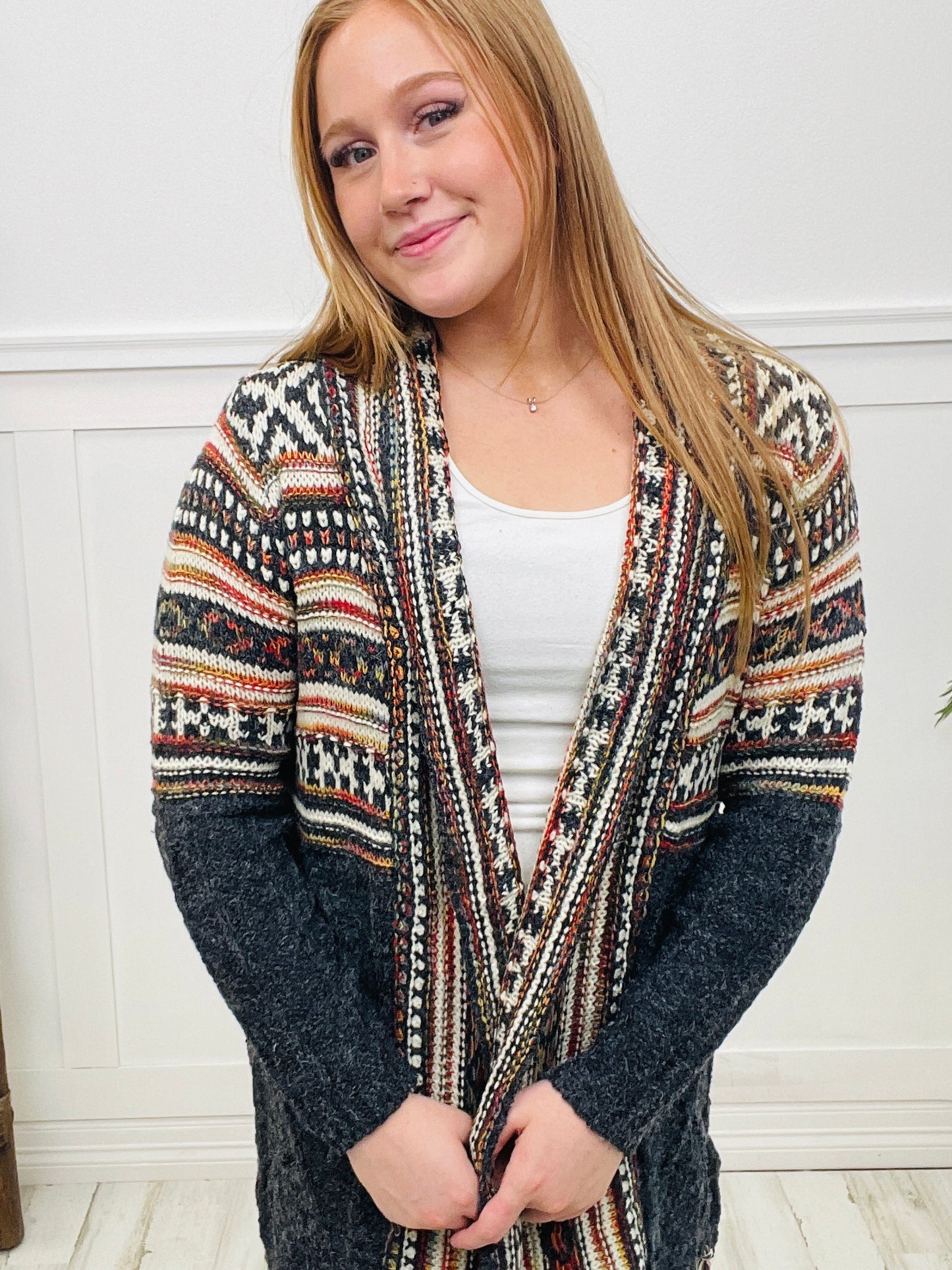 Upper Tribal Striped Cardigan with Fringe