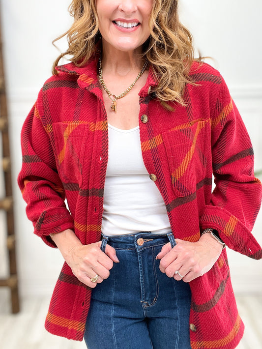 Wool Like Plaid Oversized Shacket With Chest Pocket