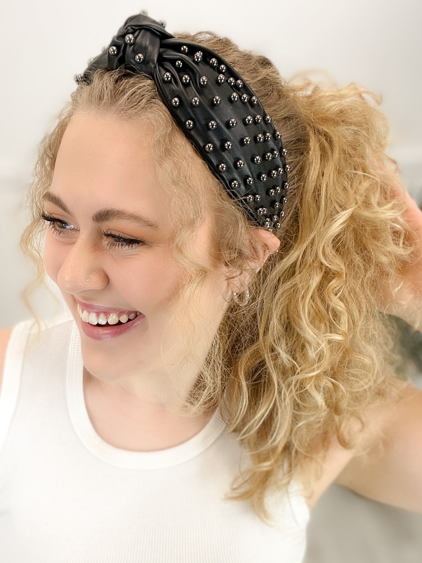 Faux Leather Headband with Beads