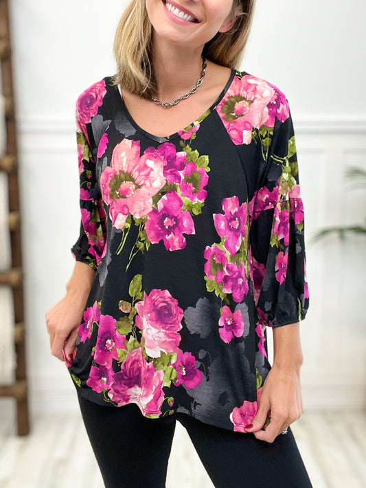 Bubble Sleeve Floral Top