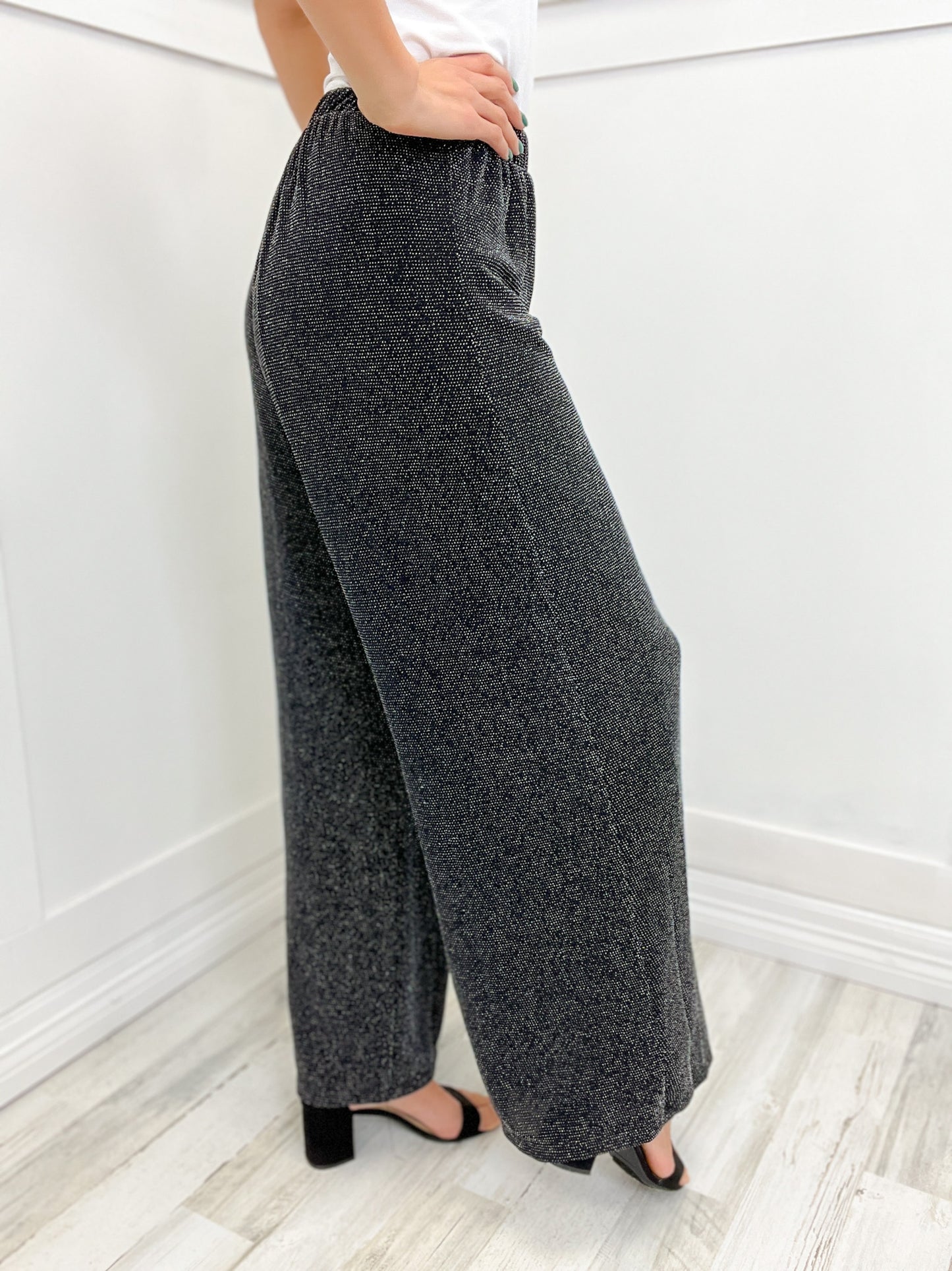 Knit Rib Waist Band Wide Leg Pants