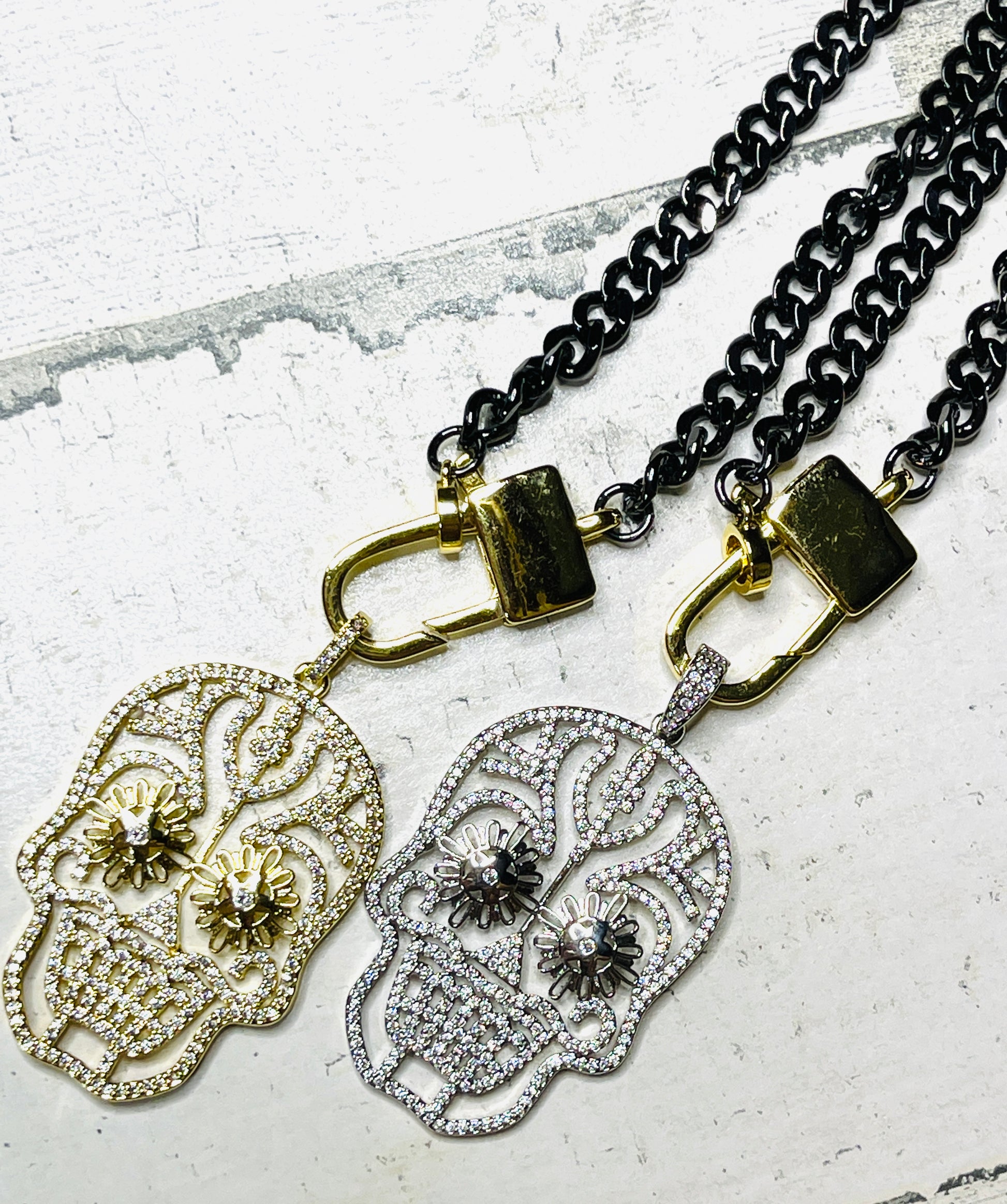 Sugar Skull Gunmetal Chain Necklace
