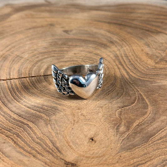 Emma Lous Sterling Silver Heart and Wings Ring