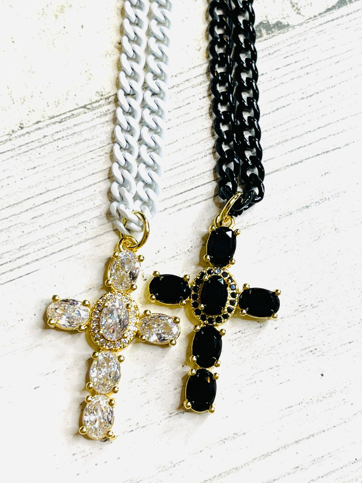 Enamel Cross CZ Crystal Necklace