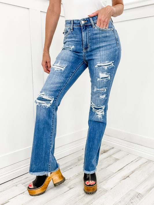 Judy Blue High Rise Patched Boot Cut Jeans