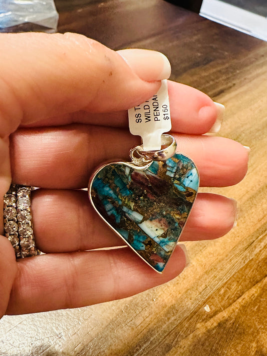 Turquoise & Wild Horse Heart Pendant