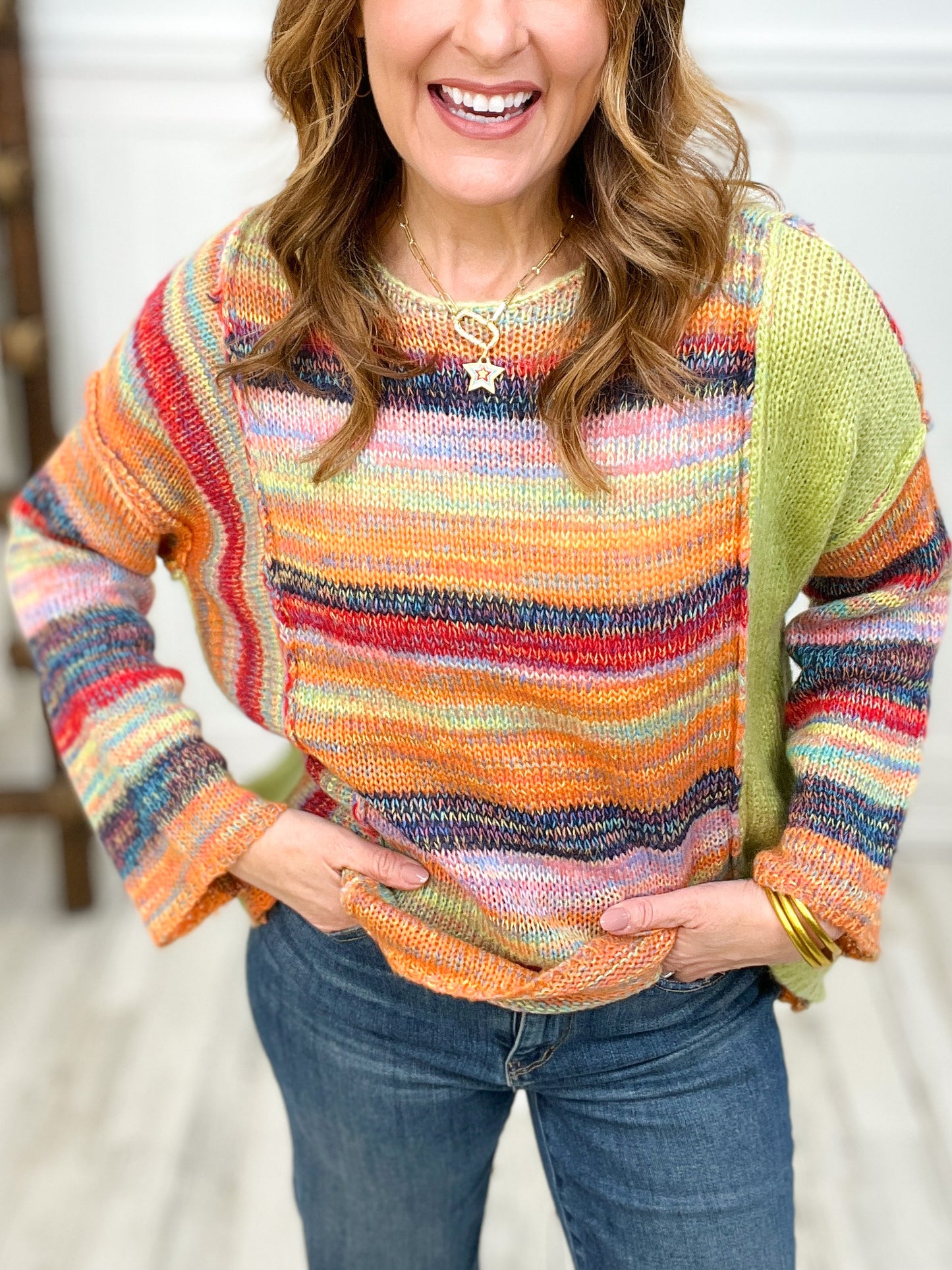 Easel Color Mix Knit Rainbow Sweater