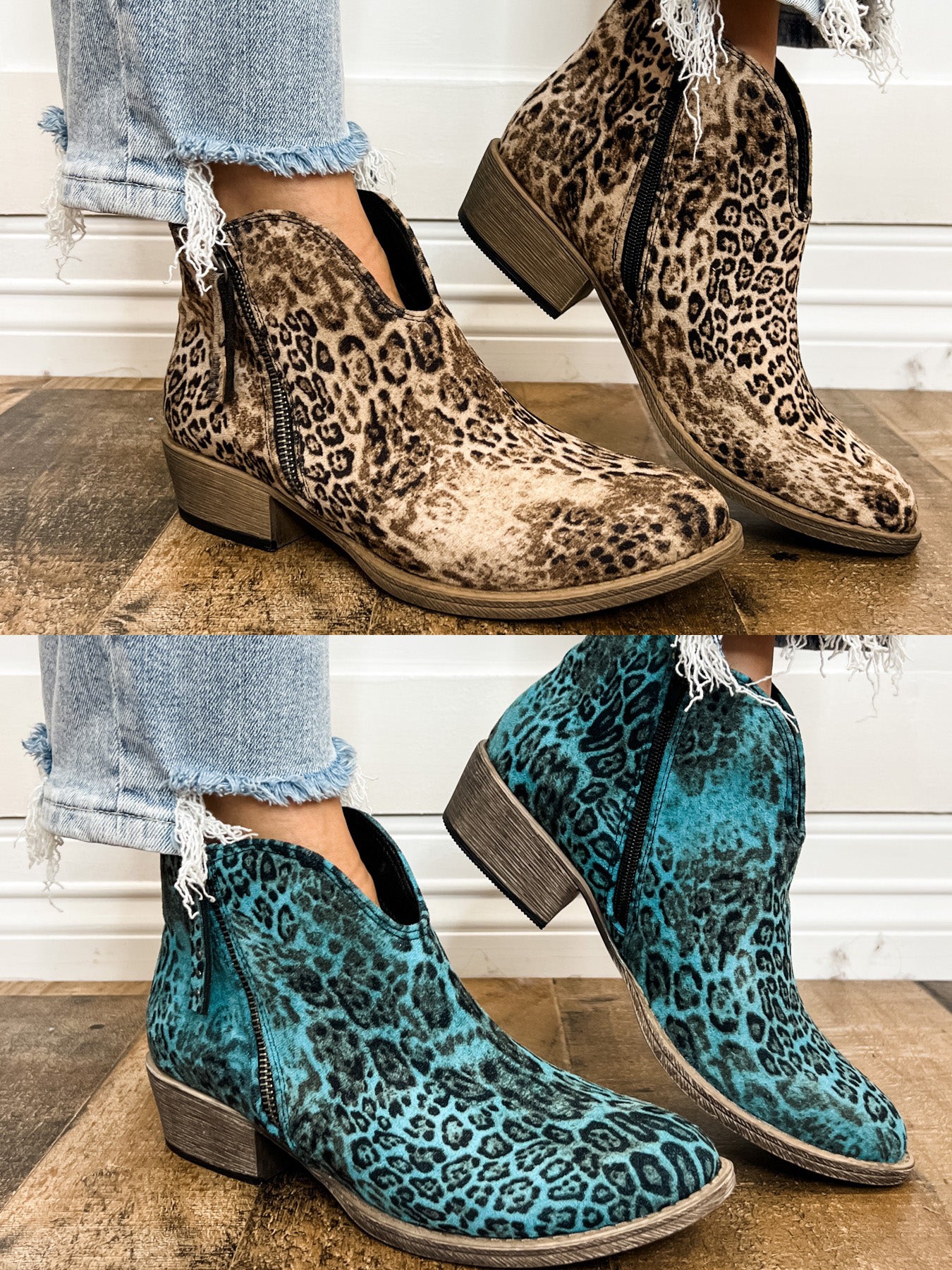 Very G Divine Booties in Turquoise and Light Taupe