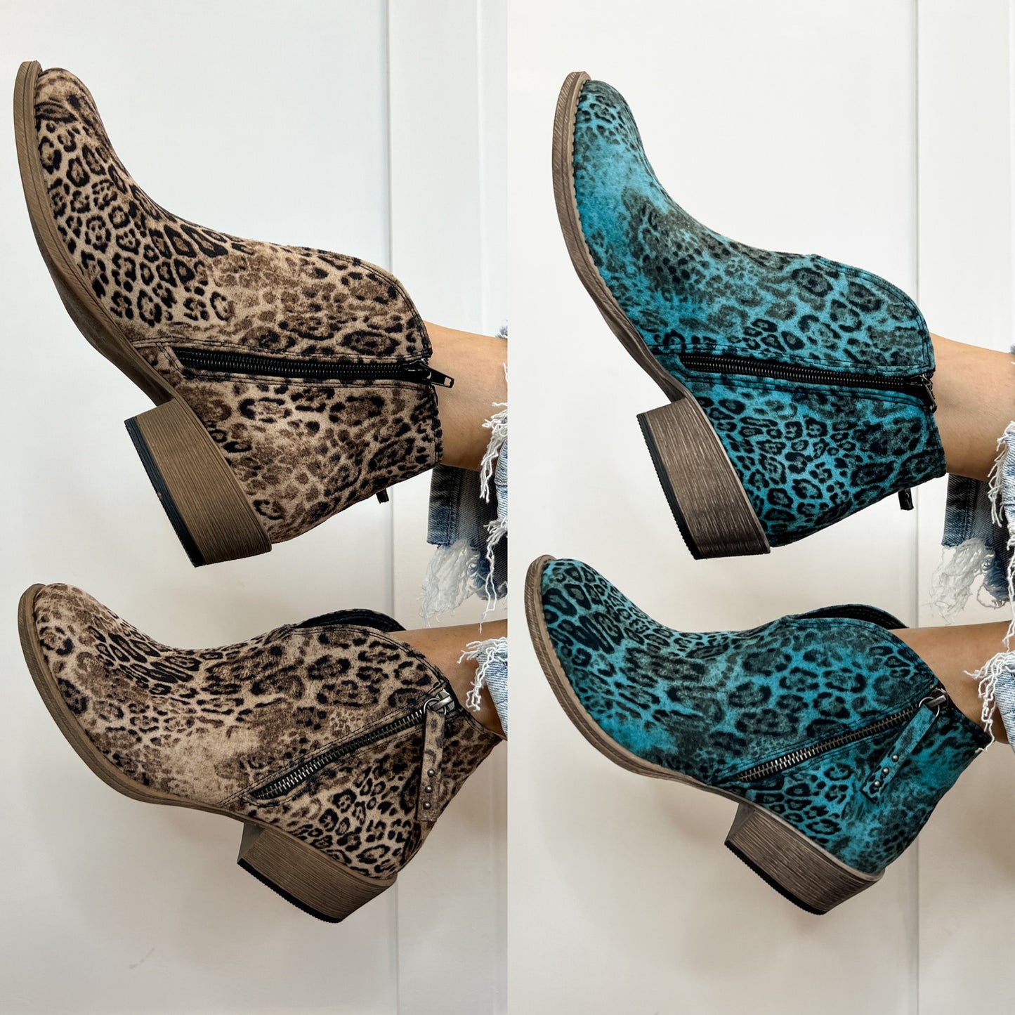 Very G Divine Booties in Turquoise and Light Taupe