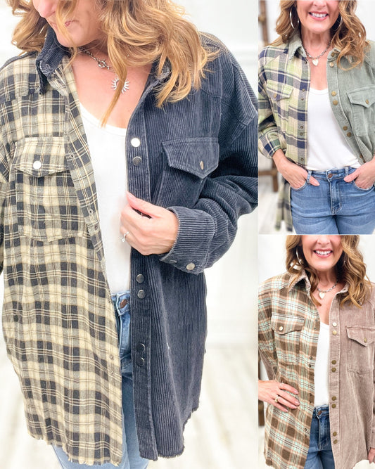 WASHED CORD PLAID SHIRTS