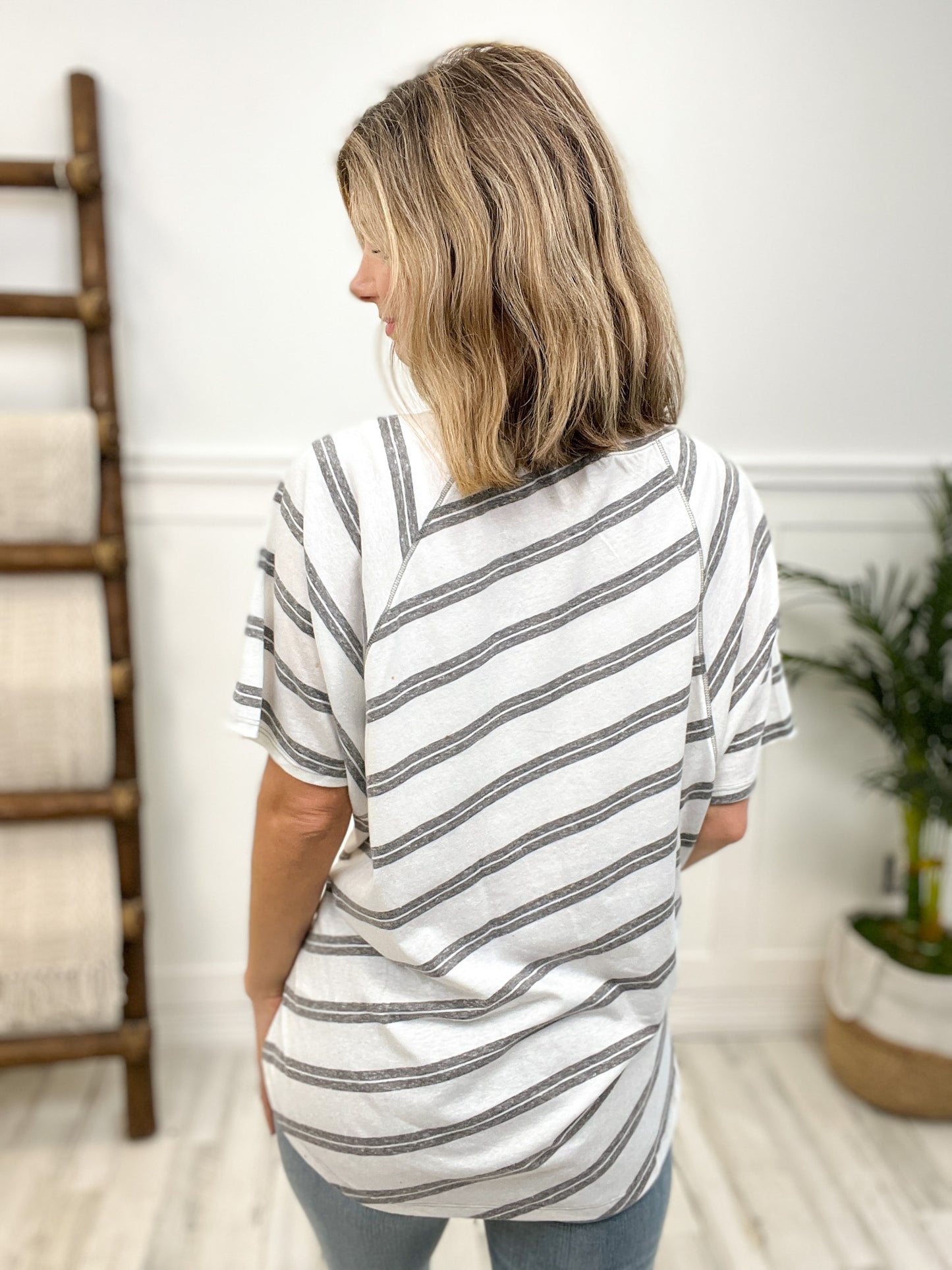 Double Striped Tri blend, Round Neckline Short Sleeve