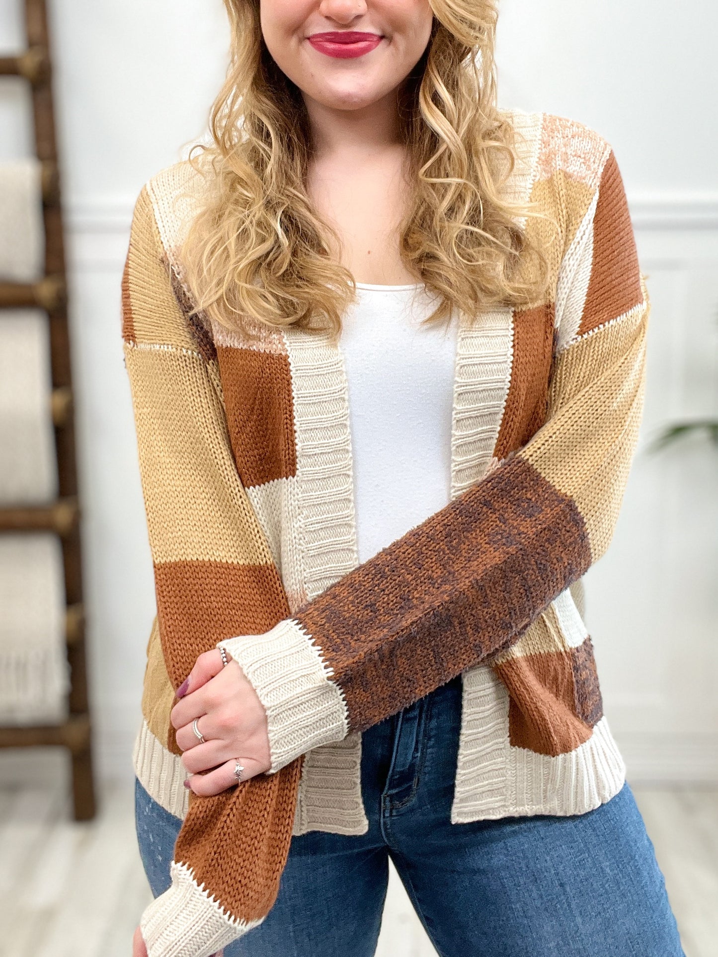 COLOR BLOCK LONG SWEATER CARDIGAN