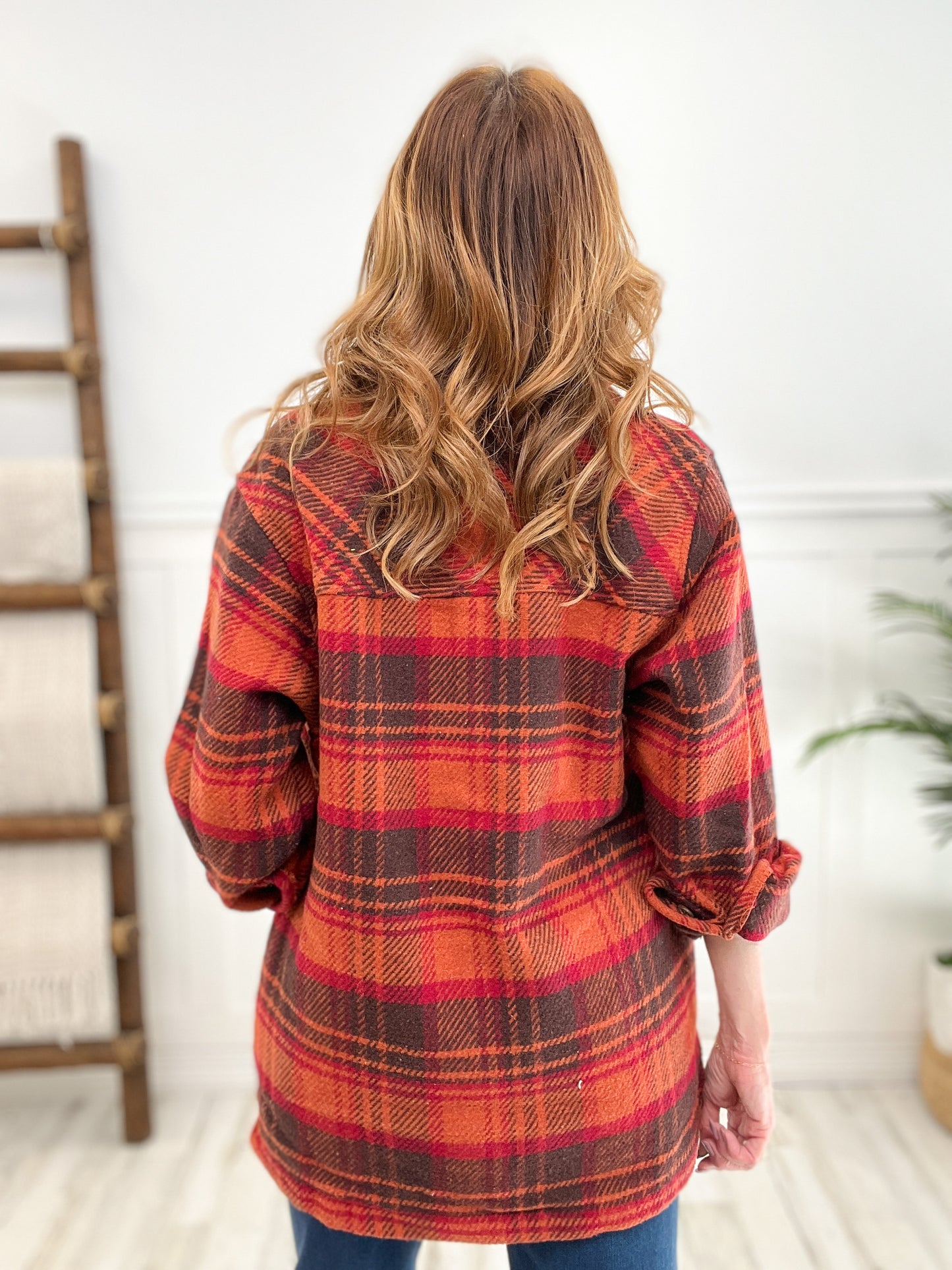 Wool Like Plaid Oversized Shacket With Chest Pocket