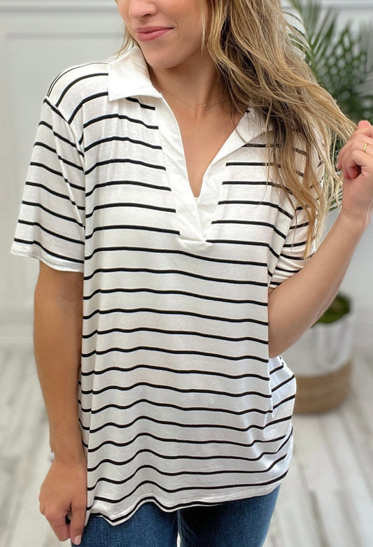 Collared Stripe Print Top