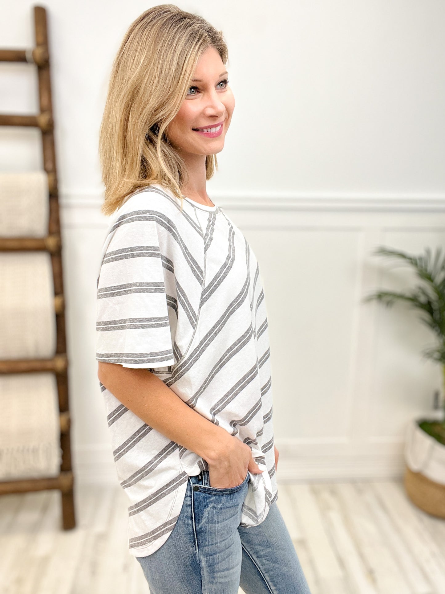 Double Striped Tri blend, Round Neckline Short Sleeve